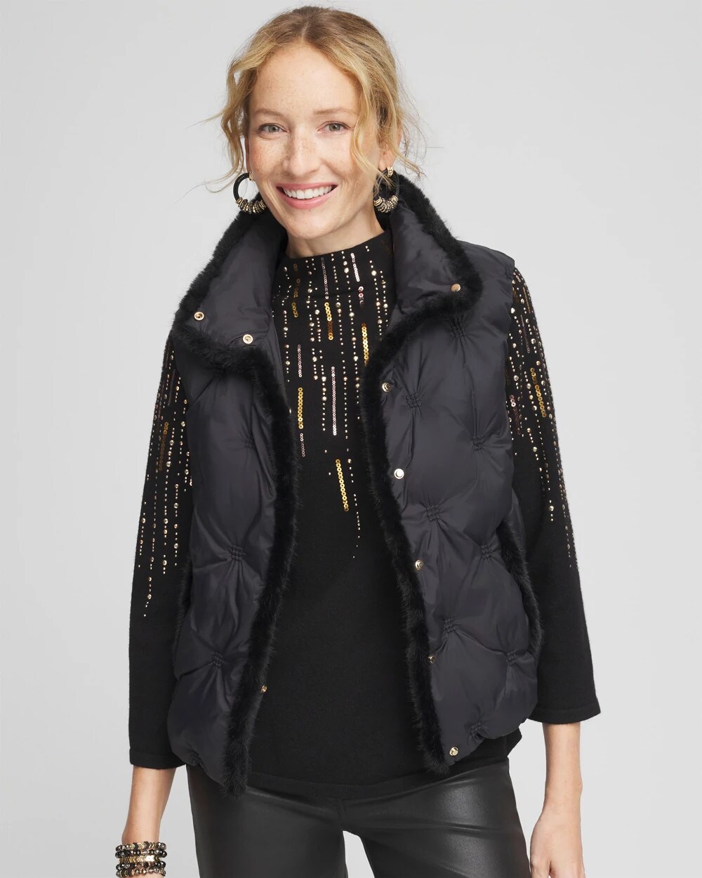 Nylon Fur Trim Puffer Vest | Chico's